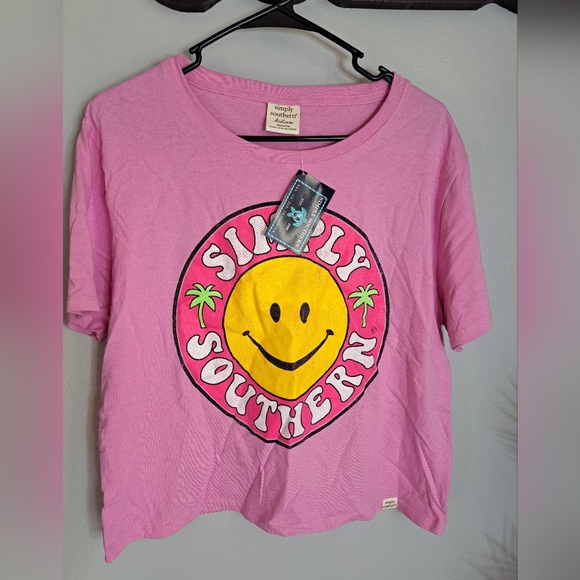 SIMPLY SOUTHERN Logo Smiley Face T-Shirt  NWT Pink Oversize Beach Top Sz M - Picture 2 of 6